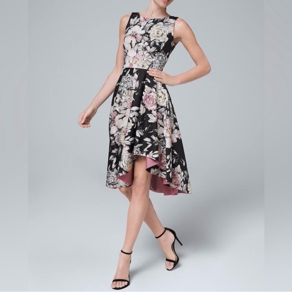 White House Black Market Black and Pink High Low Dress